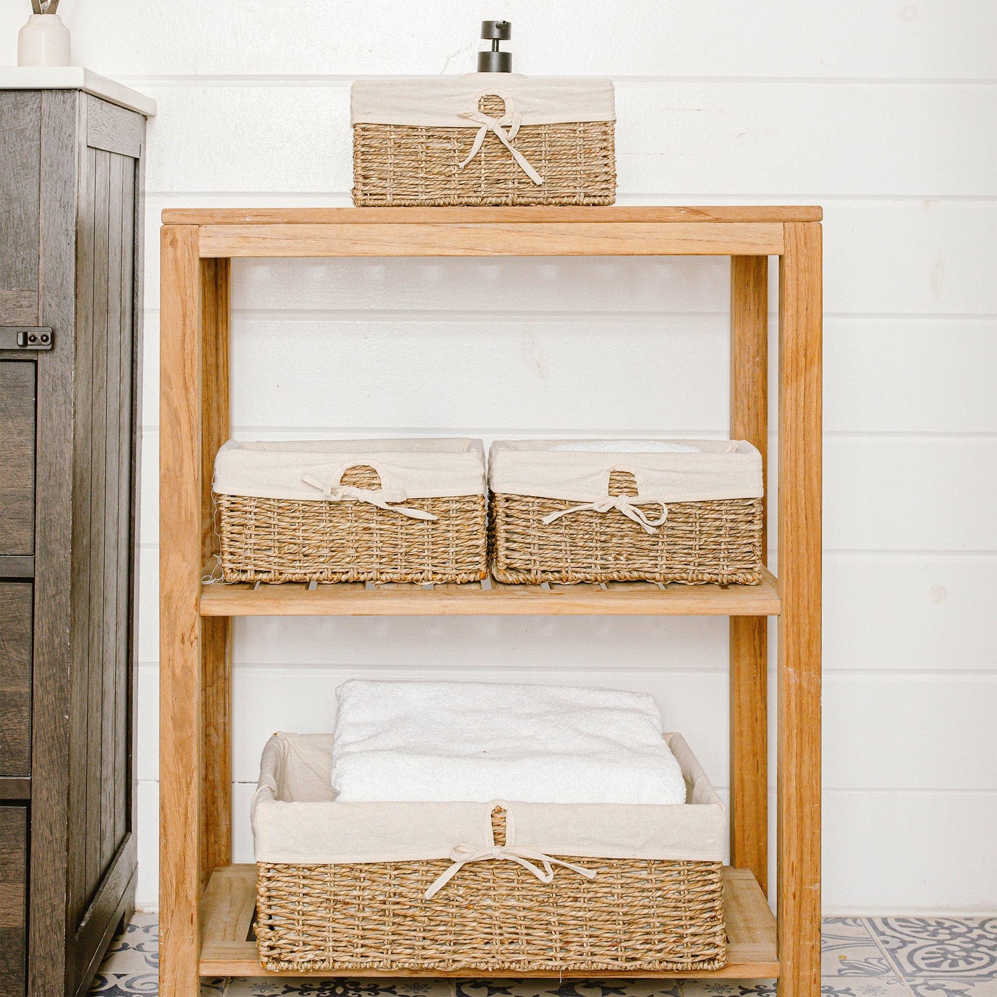 Rectangular Handwoven Basket with Linen, Set of 4