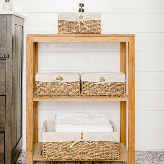 Rectangular Handwoven Basket with Linen, Set of 4
