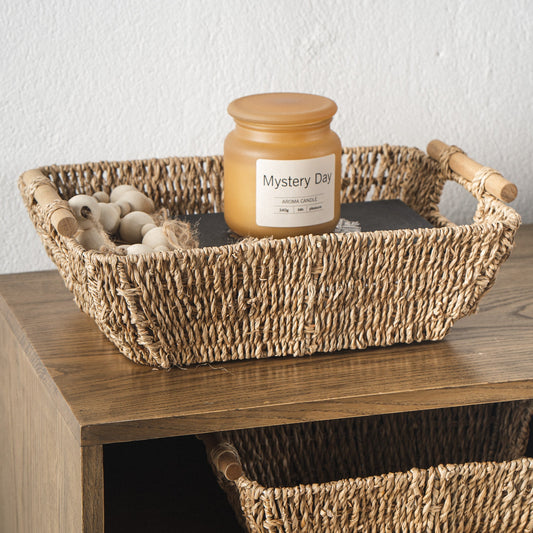 Shallow Seagrass Basket With Wooden Handles