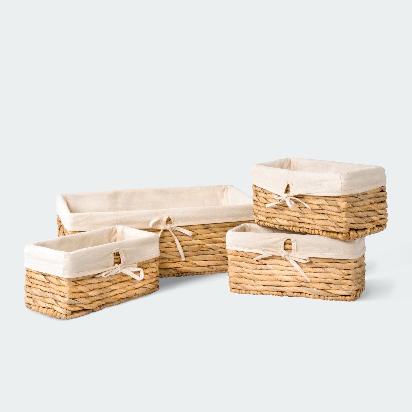 Rectangular Handwoven Basket with Linen, Set of 4