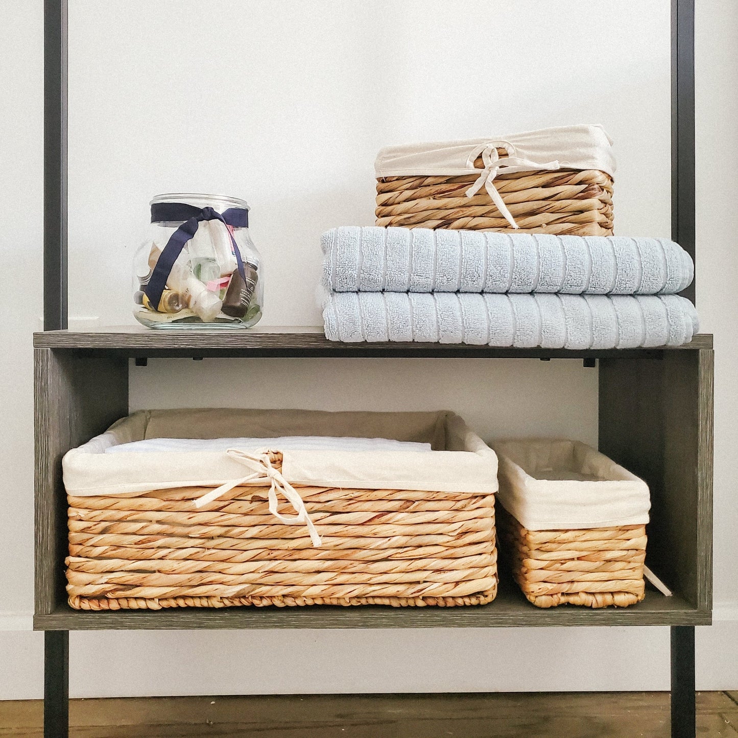 Rectangular Handwoven Basket with Linen, Set of 4