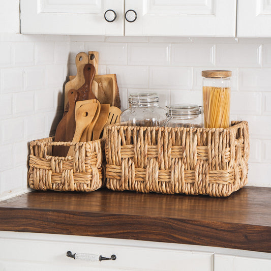 Twisted Rectangular Hyacinth Basket, Set of 2