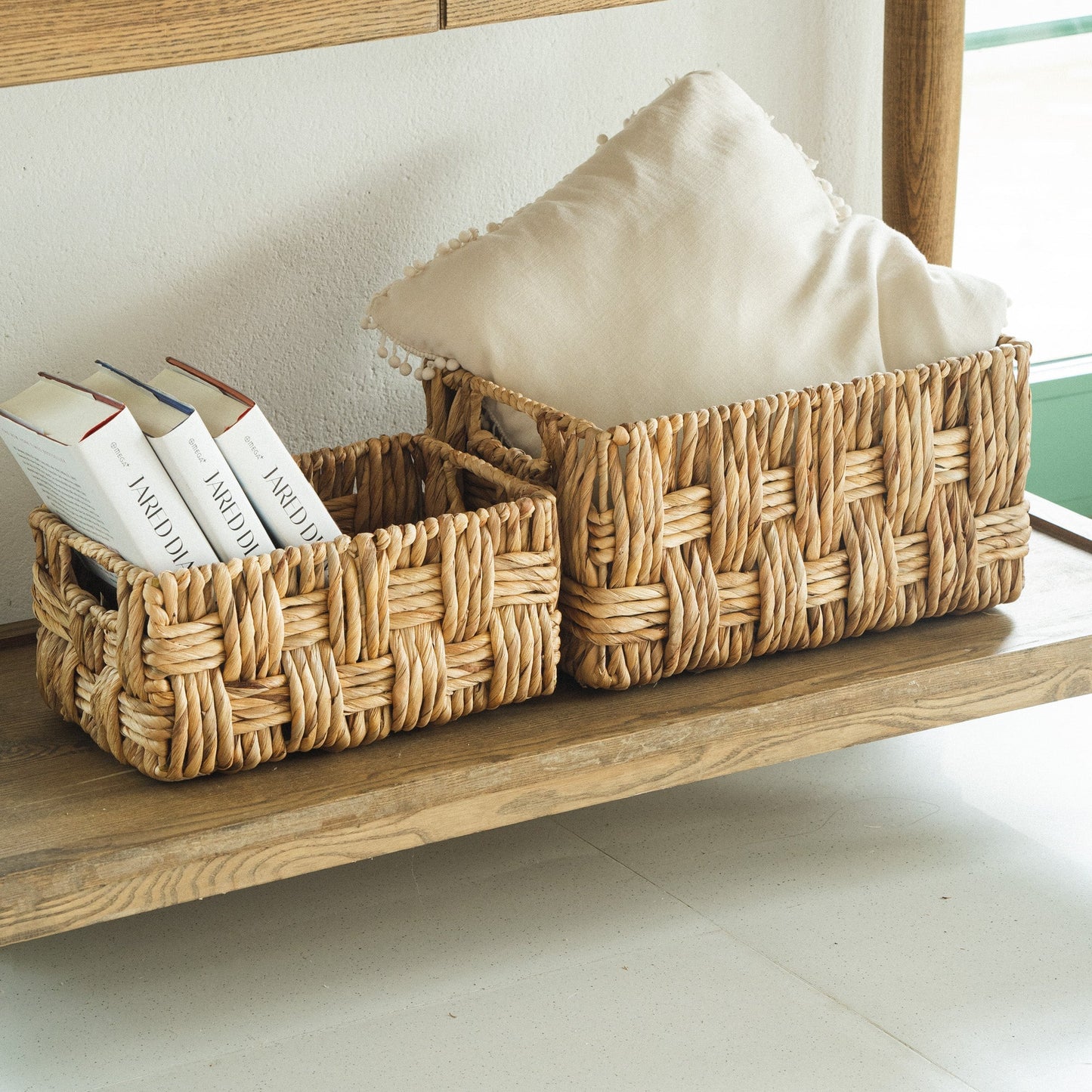 Twisted Rectangular Hyacinth Basket, Set of 2