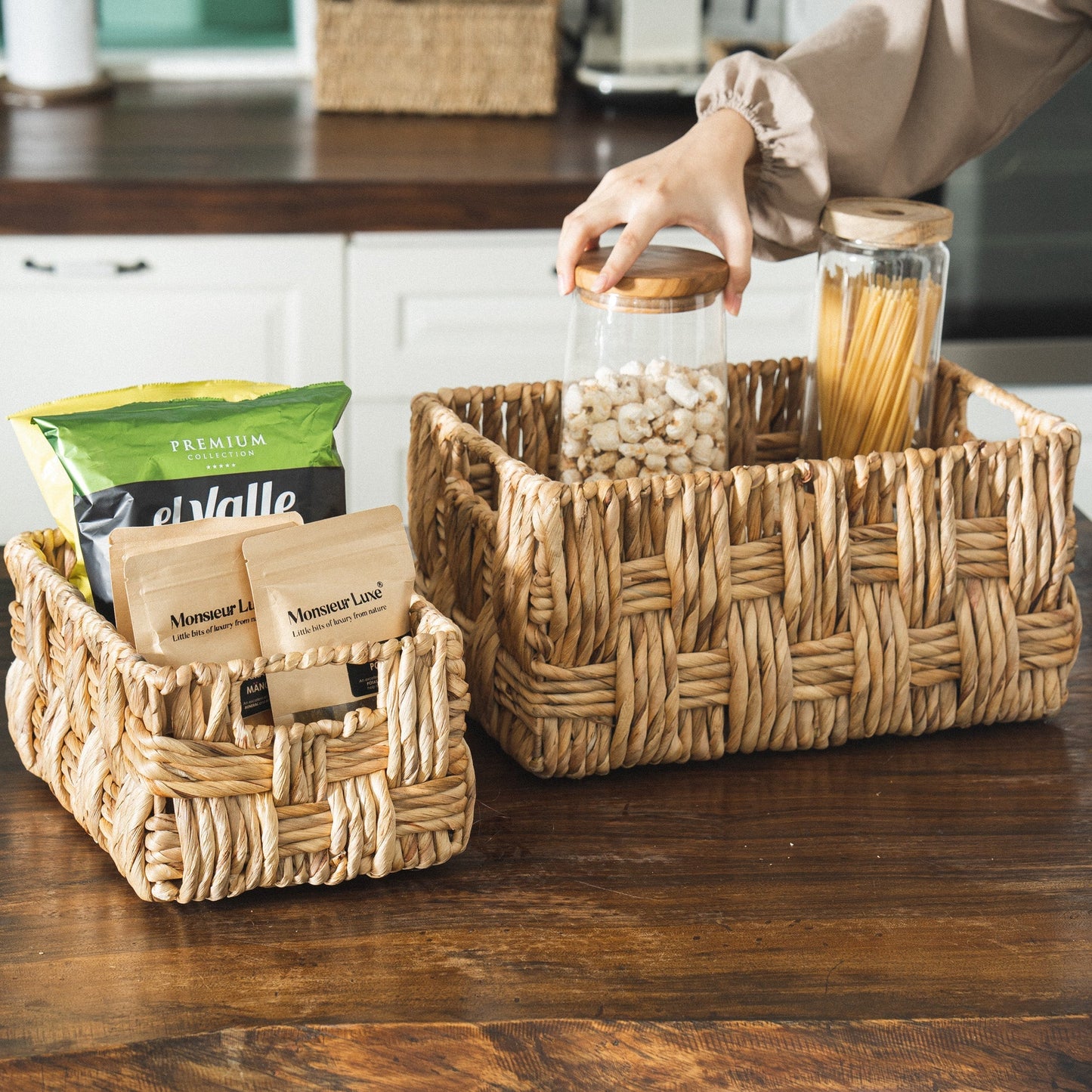 Twisted Rectangular Hyacinth Basket, Set of 2