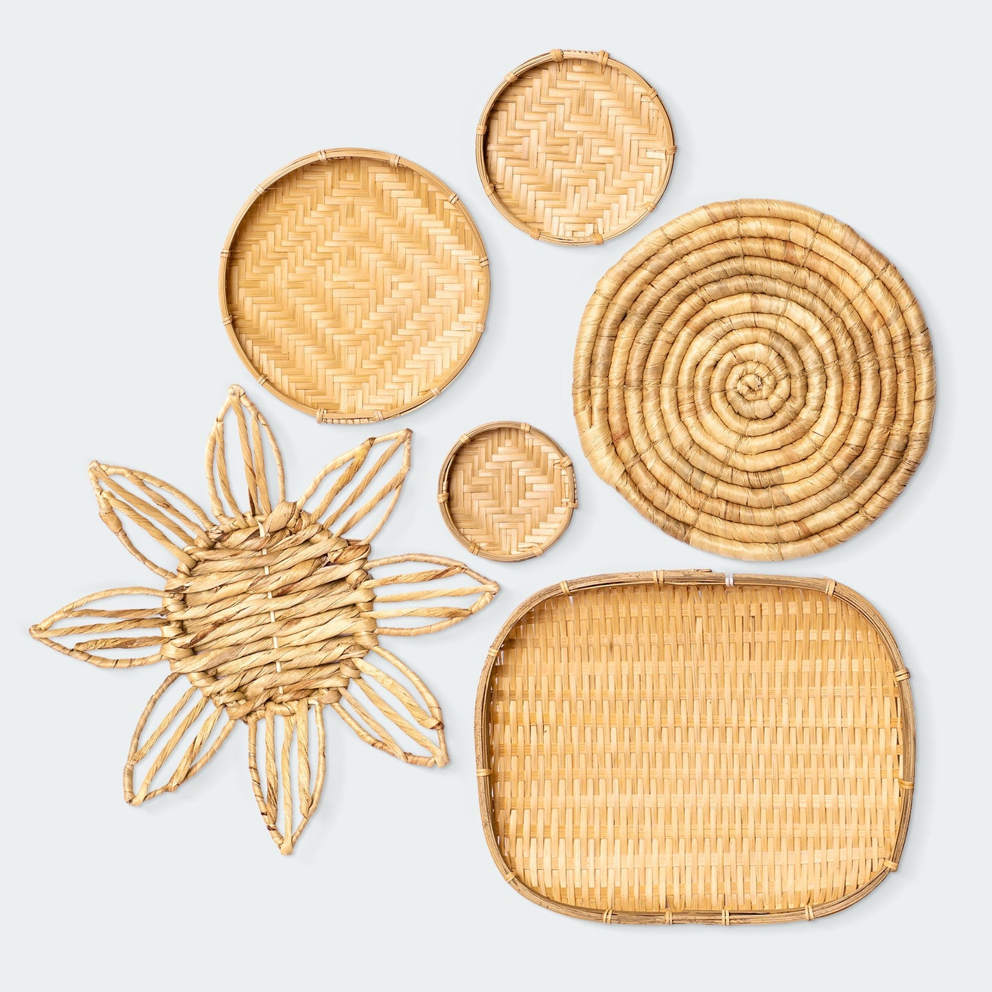 Varied-Shape Wicker Wall Baskets Decor Set of 6