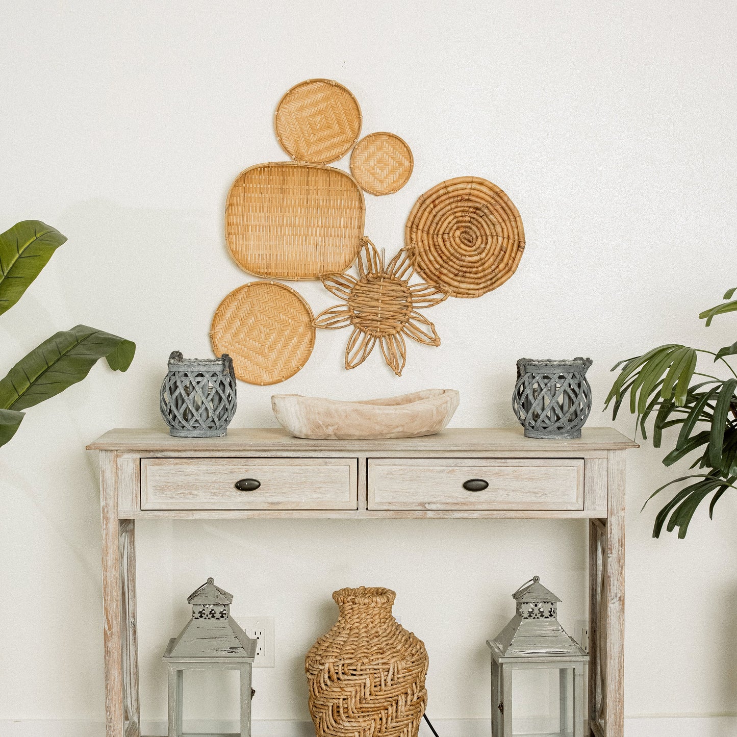Varied-Shape Wicker Wall Baskets Decor Set of 6