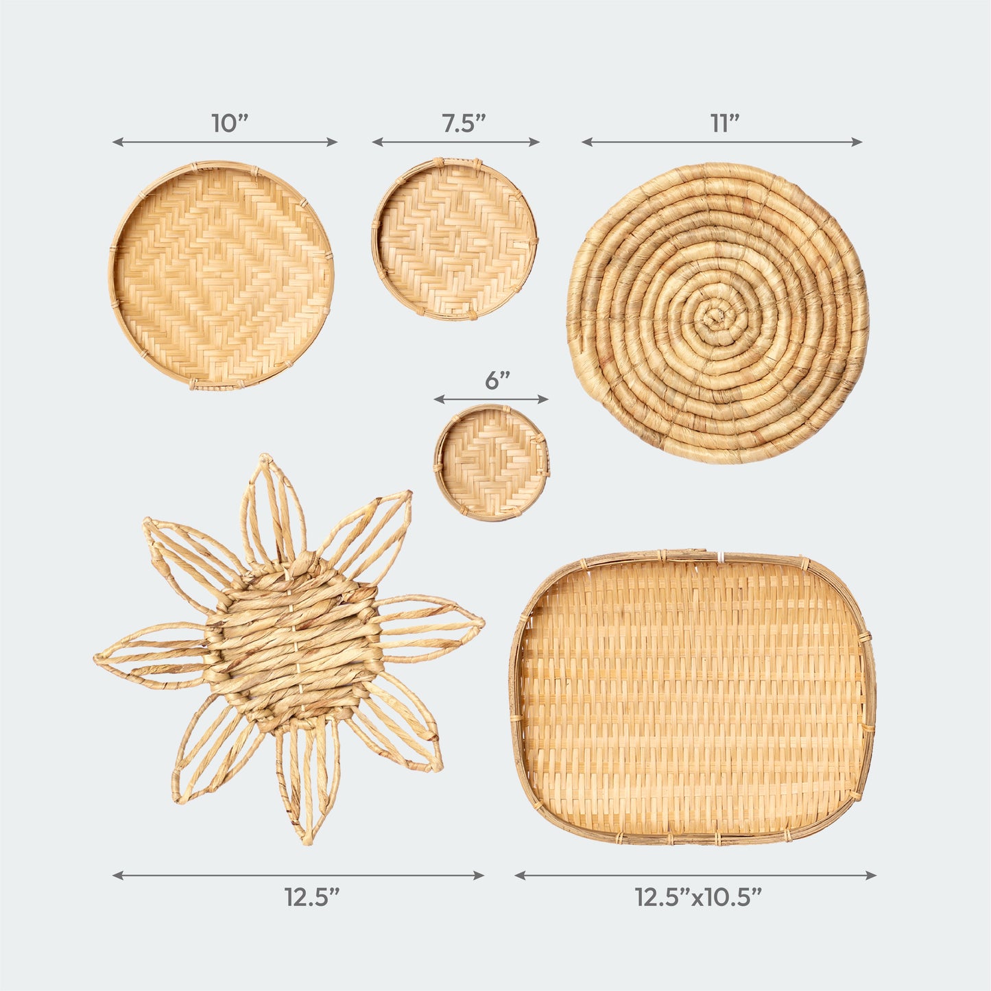 Varied-Shape Wicker Wall Baskets Decor Set of 6