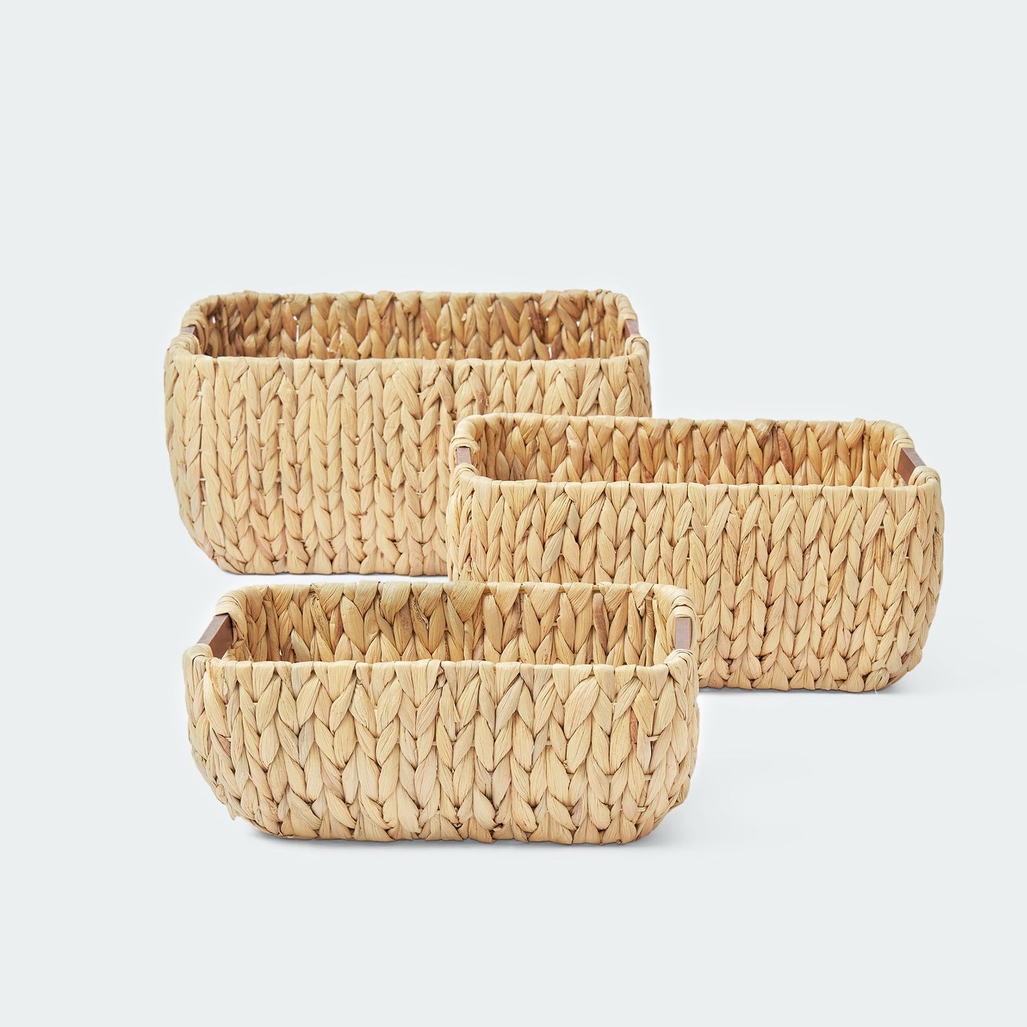 Water Hyacinth Storage Basket with Wood Handles, Set of 3