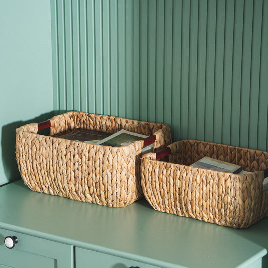 Water Hyacinth Storage Basket with Wood Handles, Set of 3