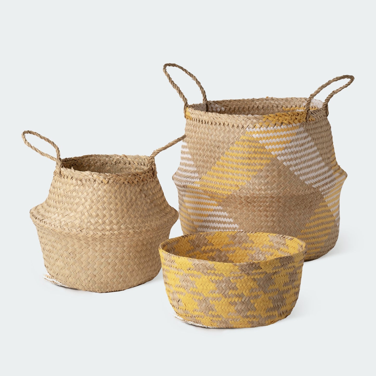 Bold Pattern Seagrass Wicker Planter Vase Set
