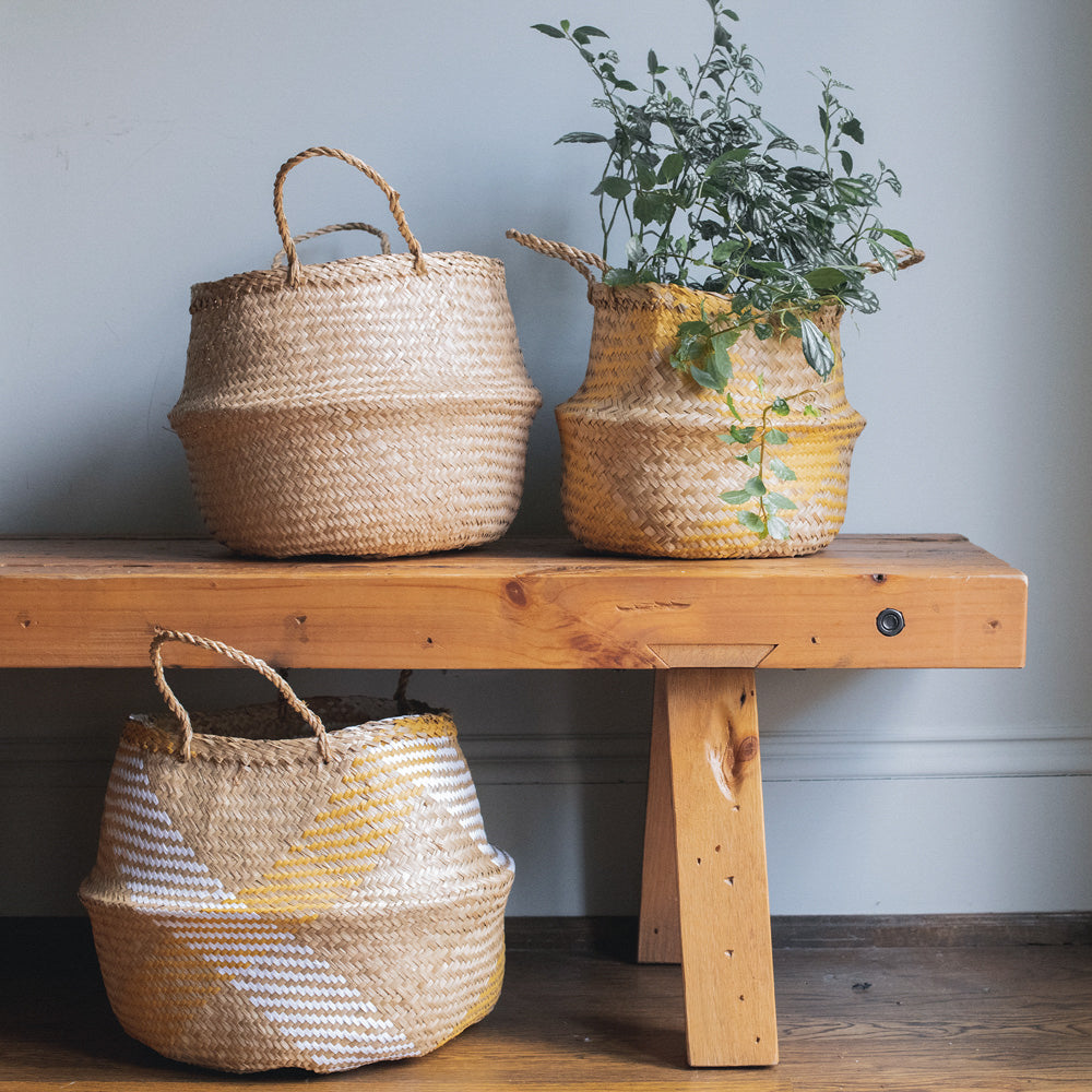 Bold Pattern Seagrass Wicker Planter Vase Set
