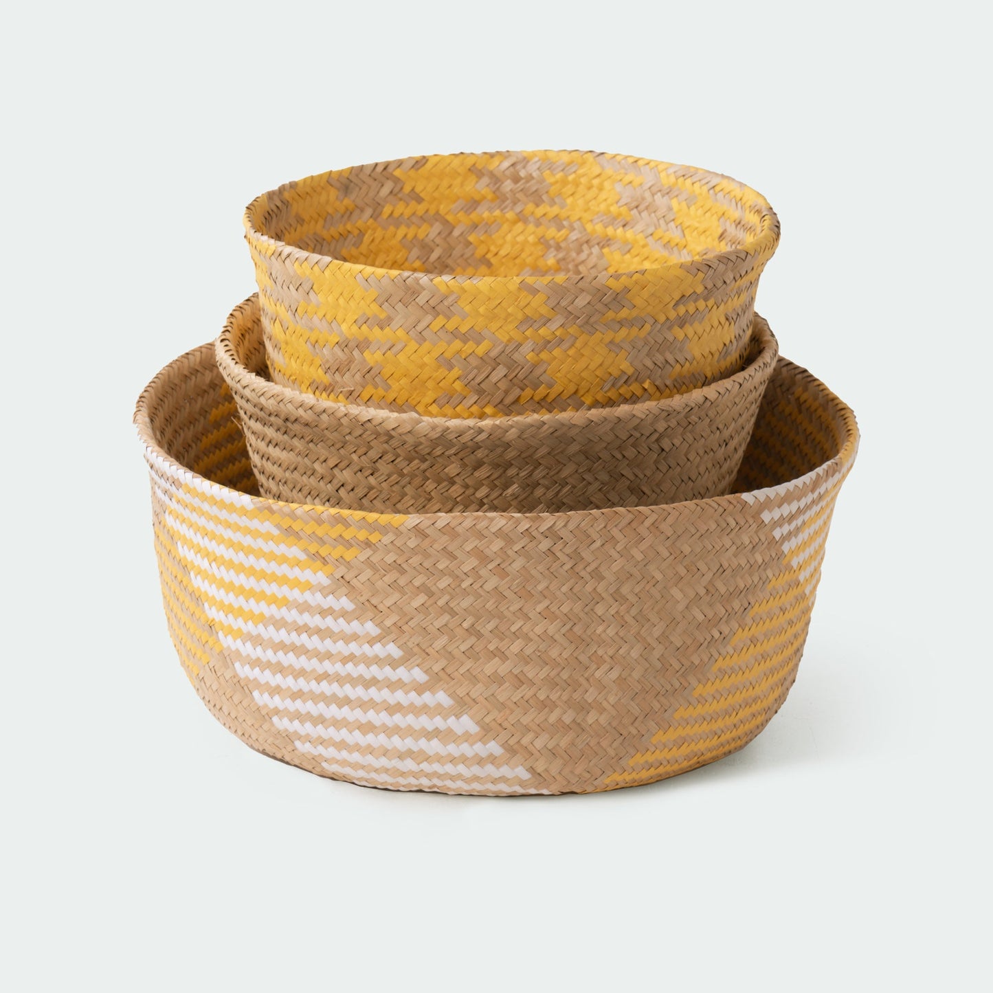 Bold Pattern Seagrass Wicker Planter Vase Set